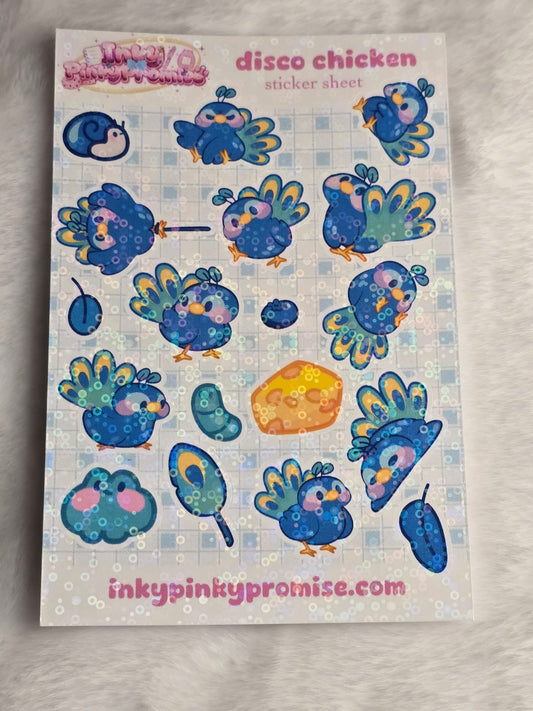 4x6 inch Disco Chicken (Peacock) Sticker Sheet