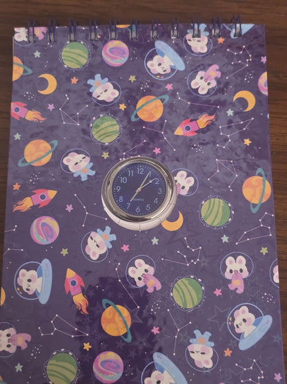 Rabbits in Space Clock Notebook