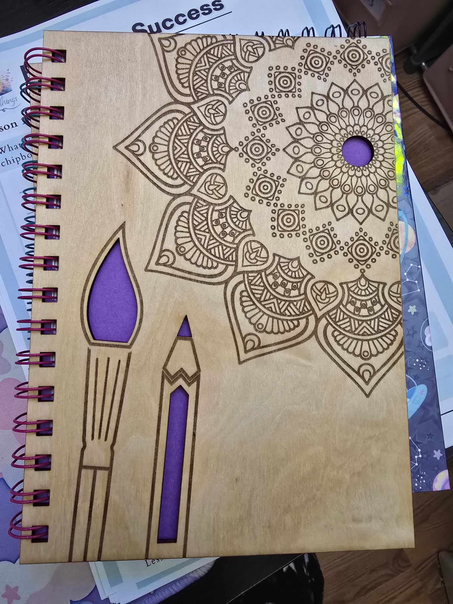 Wood Mandala Paint Brush Notebook